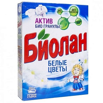Порошок стиральный Актив Белые Цветы ручная 450 г Биолан Порошок стиральный Актив Белые Цветы ручная 450 г Биолан