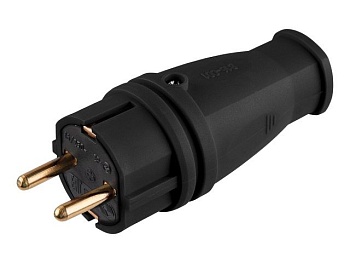 Вилка с заземлением каучук, черная, 16А, Юпитер JP7602-01