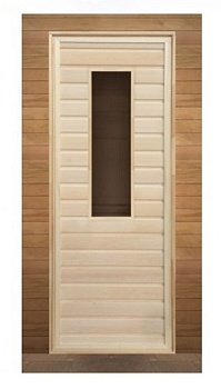 Дверь для бани деревянная с прямоугольным стеклом 1900х700мм коробка хвоя