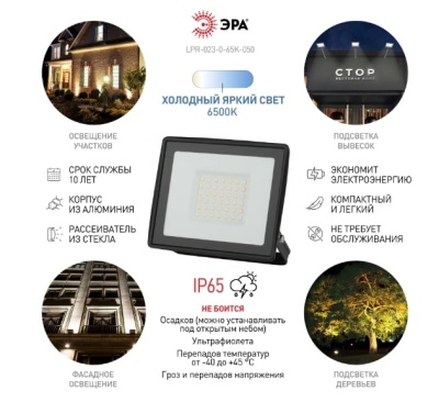 Прожектор светодиодный уличный 50 Вт, 6500К IP65 ЭРА LPR-023-0-65K-050
