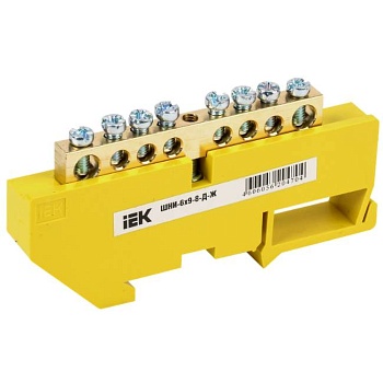 Шина PE земля 6x9 мм 8 отверстий на DIN-изол ШНИ-6х9-8-Д-Ж IEK YNN10-69-8D-K05