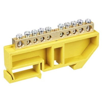 Шина PE земля 6x9 мм 10 отверстий на DIN-изол ШНИ-6х9-10-Д-Ж IEK YNN10-69-10D-K05