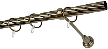 Карниз однорядный, крученая труба 25 мм L3,0м, золото антик