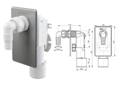 Сифон для стиральной машины под штукатурку хромированный, Alcaplast APS3