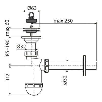 Сифон для умывальника, Alcaplast A410-BL-01