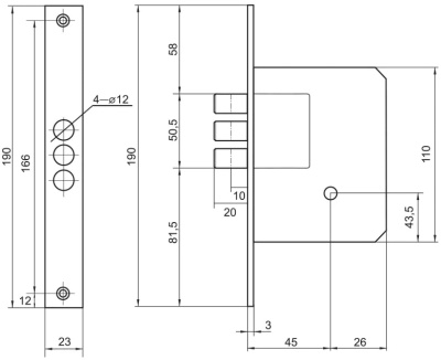 Замок врезной 0189-3MF латунь PALLADIUM