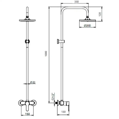 Душевая система с тропическим душем W3552 Wisent