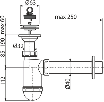 Сифон для умывальника, Alcaplast A41+A770-BL-01