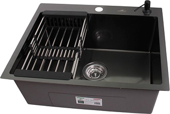 Мойка кухонная WS-36050ВD графит, с сифоном, коландером и дозатором, Wisent