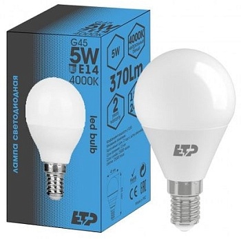 Лампа светодиодная G45 5W E14 4000K ETP