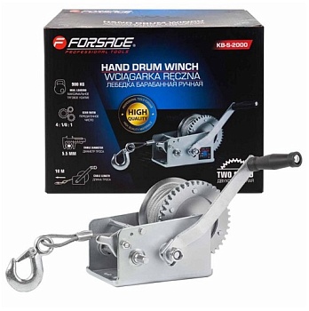 Лебедка ручная барабанная (стальной трос) 900кг, Forsage F-KB-S-2000