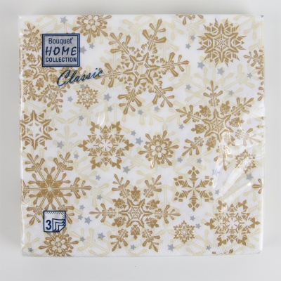 Салфетки бумажные Золотые снежинки 33x33 см Bouquet Home Collection Classic 20 шт