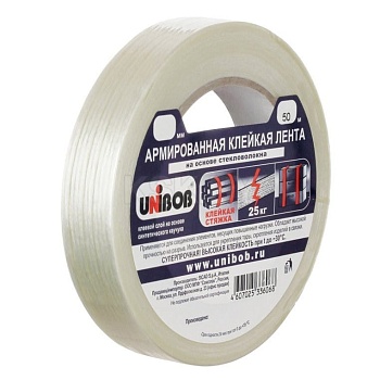 Лента клейкая армированная стекловолокном 19мм х 50м, UNIBOB 42068