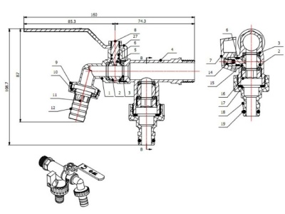 Кран шаровой водоразборный 1/2'' латунный со штуцером AV Engineering AVE167003
