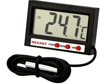 Термометр электронный комнатно-уличный с часами, REXANT, 70-0505