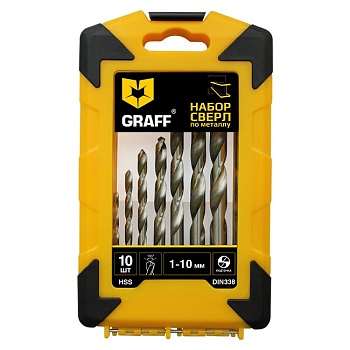 Набор сверл по металлу 1-10 мм (10 шт), GRAFF
