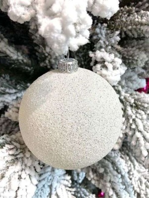 Шар ёлочный парча 8см белый с серебром GreenTerra ВН38