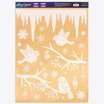 Набор наклеек на окно “Новогодние птички” 50х70 см, 25591157