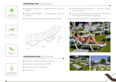 Лежак полимерный пляжный (5 положений спинки), 188х64х32 см, 123008