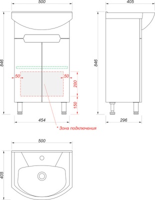 Тумба напольная Моника Door 50 (белая) КАКСА-А под умывальник Элеганс 50
