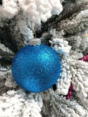 Шар ёлочный парча 8см синий GreenTerra В16