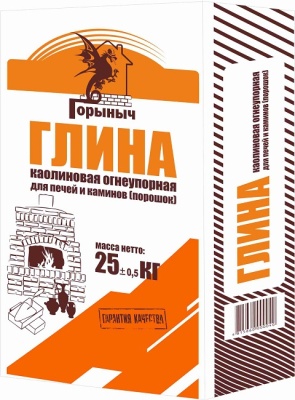 Глина каолиновая огнеупорная для печей и каминов (порошок) Горыныч (25 кг)