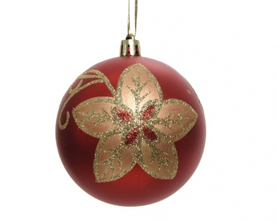 Шар ёлочный 80мм Рождественский красный 026782