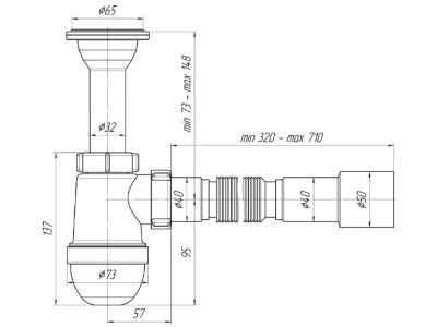 Сифон для умывальника 1 1/4''х40/50 c гибкой трубкой АНИпласт C2015