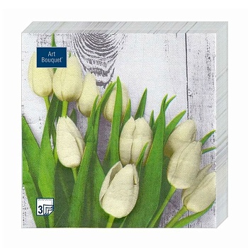 Салфетки бумажные Белые тюльпаны 24x24 см Bouquet de Luxe 25 шт
