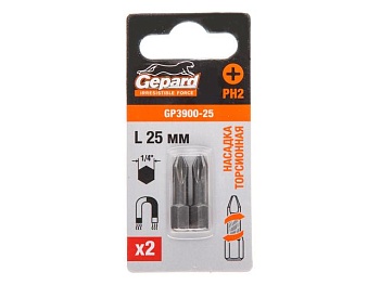 Бита крестообразная PH2 25мм  2шт торсионная GEPARD
