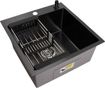 Мойка кухонная WGS-35050BD графит, с сифоном, коландером и дозатором, Wisent