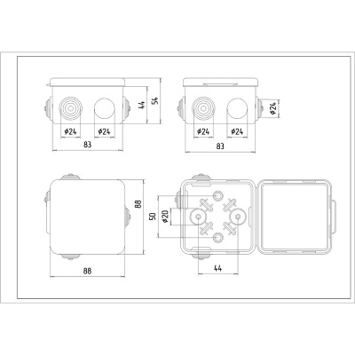 Коробка распаячная КР 80x80x50 мм 7 входов (гермовводы) Uplast
