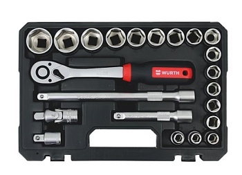 Набор головок + трещотка (22 шт.) 1/2, Red Stripe, WURTH