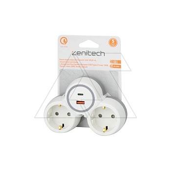 Разветвитель 2 гнезда с заземлением Zenitech 191907