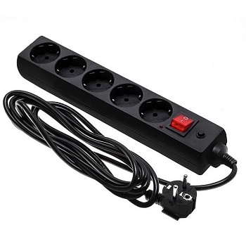 Сетевой фильтр 5 розеток с заземлением, 5 м, черный ETP