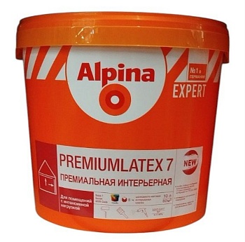 Краска EXPERT Premiumlatex 7 База1 NEW белая, 10л, 12,7кг, Alpina