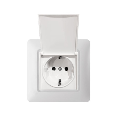 Розетка 1-ая Сontact белая с заземлением с крышкой ETP EOSZGC-16