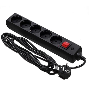 Сетевой фильтр 5 розеток с заземлением, 3 м, черный ETP 77507