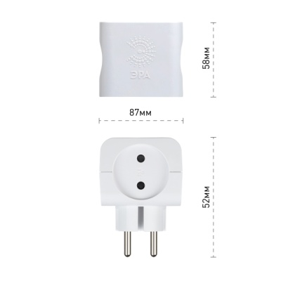 Разветвитель на 4 розетки без заземления 16А, белый, ЭРА SP-4-W