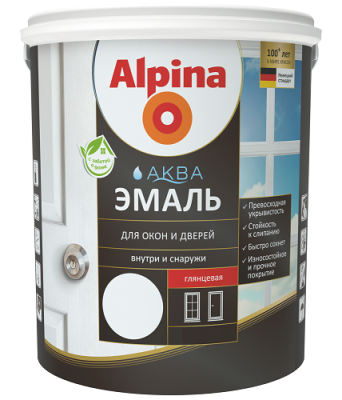 Эмаль акриловая Alpina Aqua для окон и дверей, глянцевая