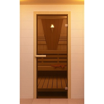 Дверь стеклянная для бани и сауны Бронза 190х70, стекло 6мм, 2 петли, коробка хвоя (DoorWood)