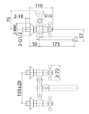 Смеситель для ванны и душа Duplex DUPSB02M02 Milardo