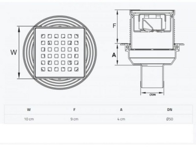 Сливной трап вертикальный D50, с комбинированным затвором, решетка нерж. 100х100мм, BAKIMAY 0900109012