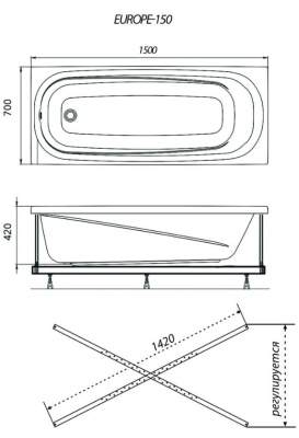 Ванна акриловая Европа 150x70 см Triton