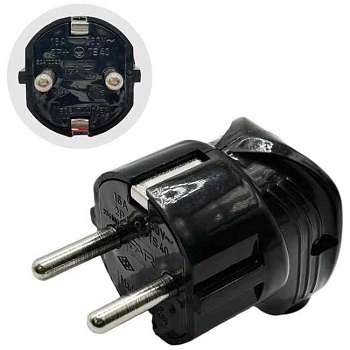 Вилка угловая с заземлением черная FAR F28