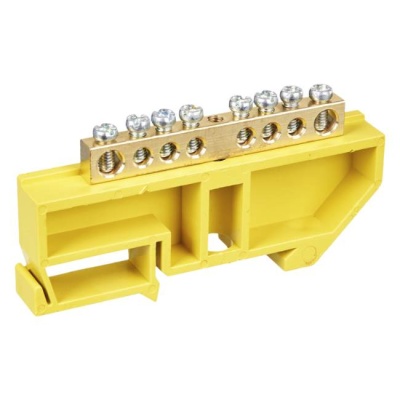 Шина PE земля 6x9 мм 8 отверстий на DIN-изол ШНИ-6х9-8-Д-Ж IEK YNN10-69-8D-K05