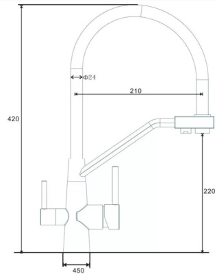 Смеситель для кухни K25 B черный с подключением к фильтру ESKO