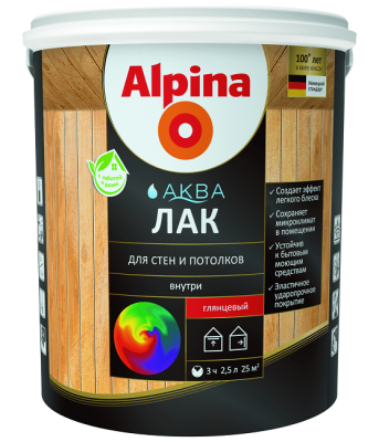 Лак акриловый для стен и потолков, Alpina Аква