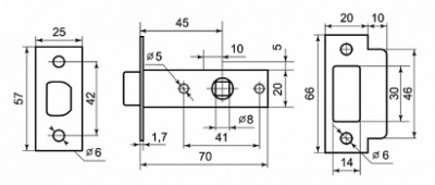 Защелка межкомнатная 100 PN Palladium