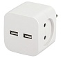 Разветвитель электрический на 2 розетки без заземления 220V, черный, ЭРА SP-2-USB-W